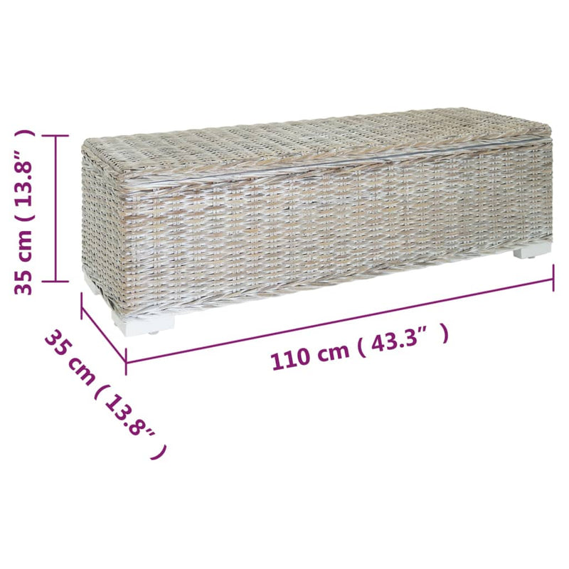vidaXL fehér natúr kubu rattan és tömör mahagóni fa tárolódoboz 110 cm