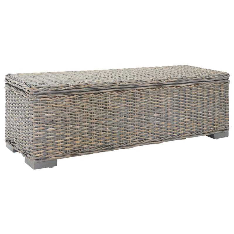 vidaXL szürke natúr kubu rattan és tömör mahagóni fa tárolódoboz 110 cm
