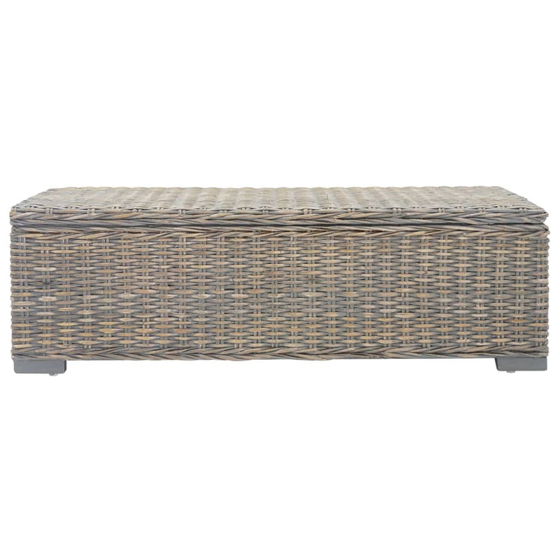 vidaXL szürke natúr kubu rattan és tömör mahagóni fa tárolódoboz 110 cm