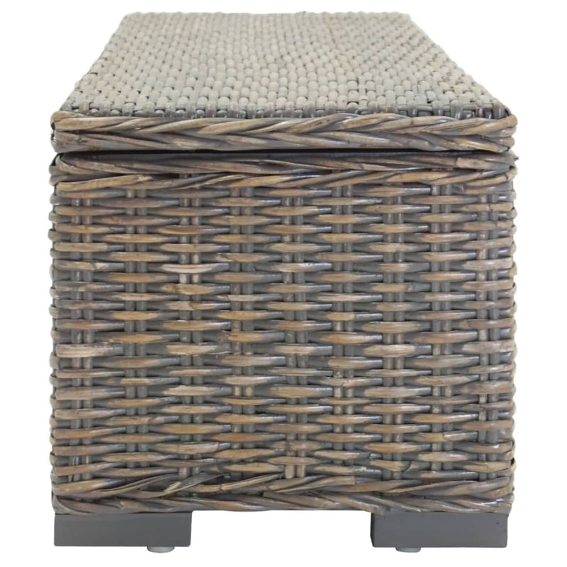 vidaXL szürke natúr kubu rattan és tömör mahagóni fa tárolódoboz 110 cm