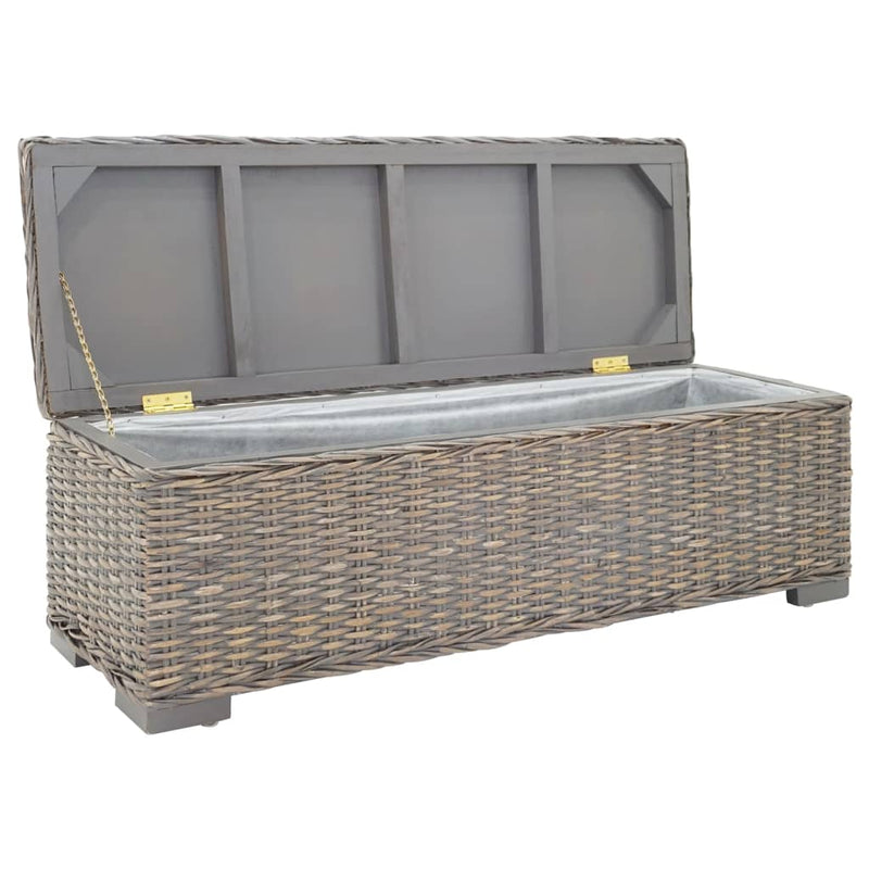 vidaXL szürke natúr kubu rattan és tömör mahagóni fa tárolódoboz 110 cm