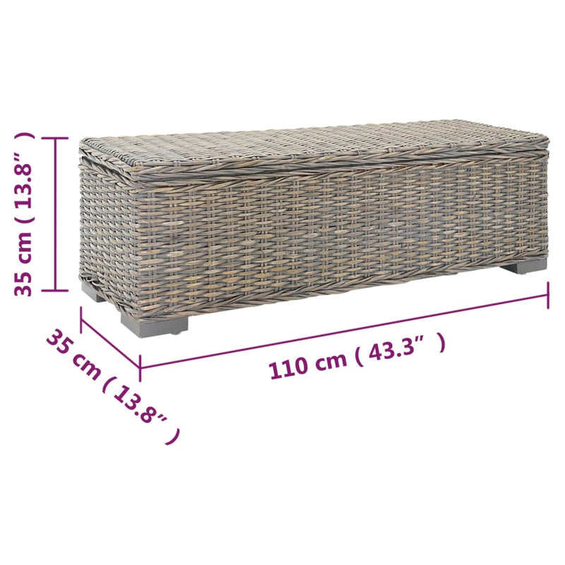 vidaXL szürke natúr kubu rattan és tömör mahagóni fa tárolódoboz 110 cm