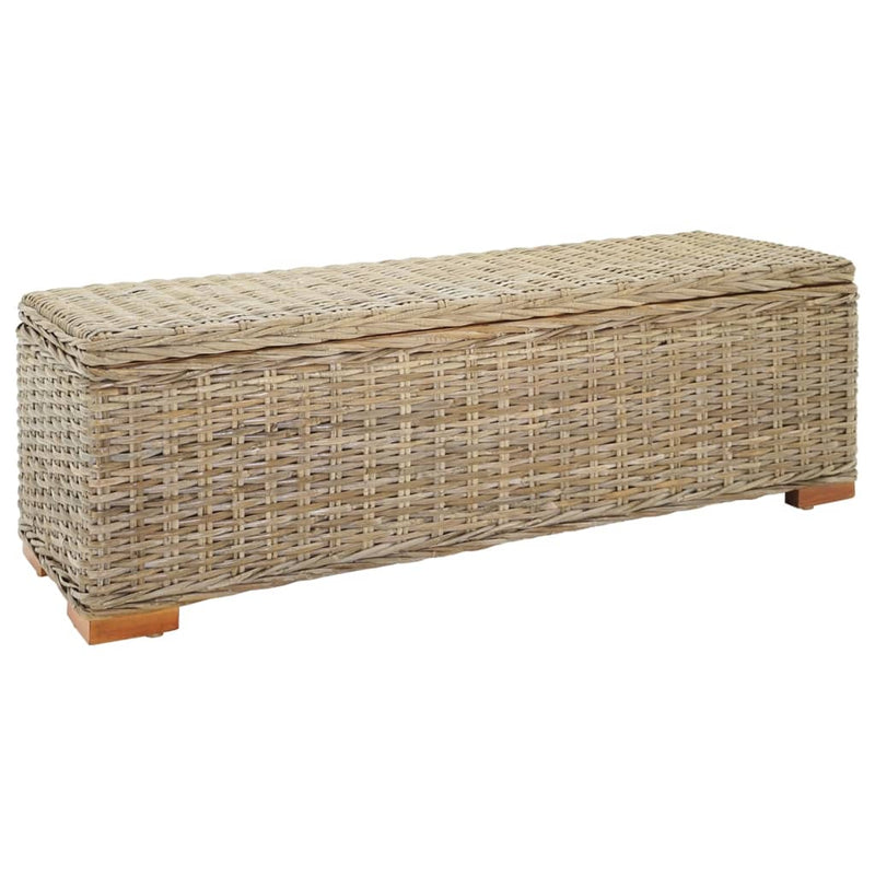 vidaXL natúr kubu rattan és tömör mahagóni fa tárolódoboz 110 cm
