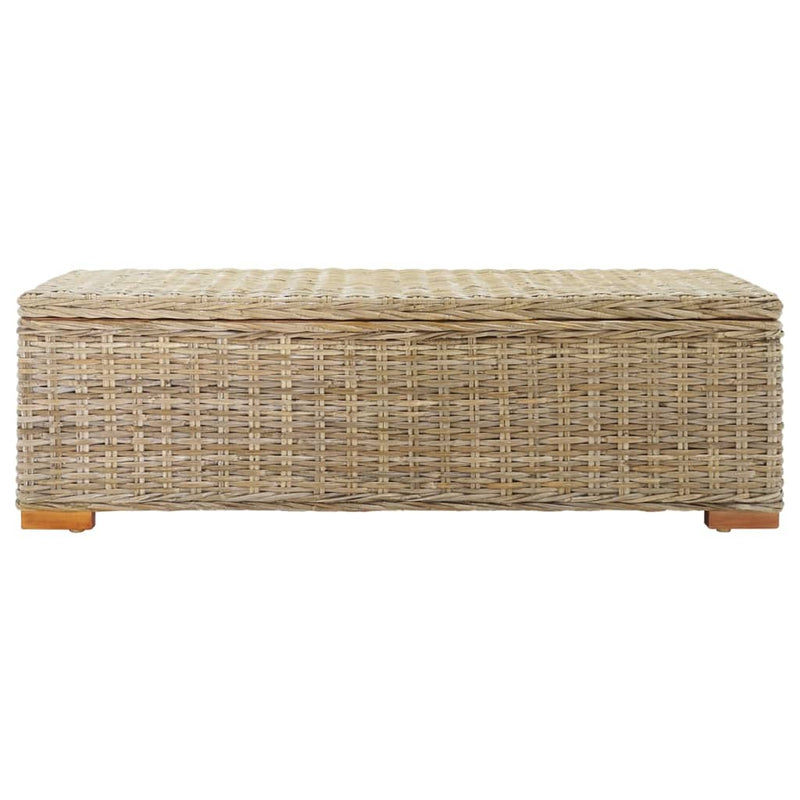 vidaXL natúr kubu rattan és tömör mahagóni fa tárolódoboz 110 cm