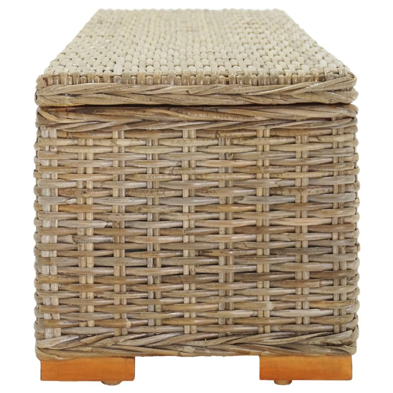 vidaXL natúr kubu rattan és tömör mahagóni fa tárolódoboz 110 cm