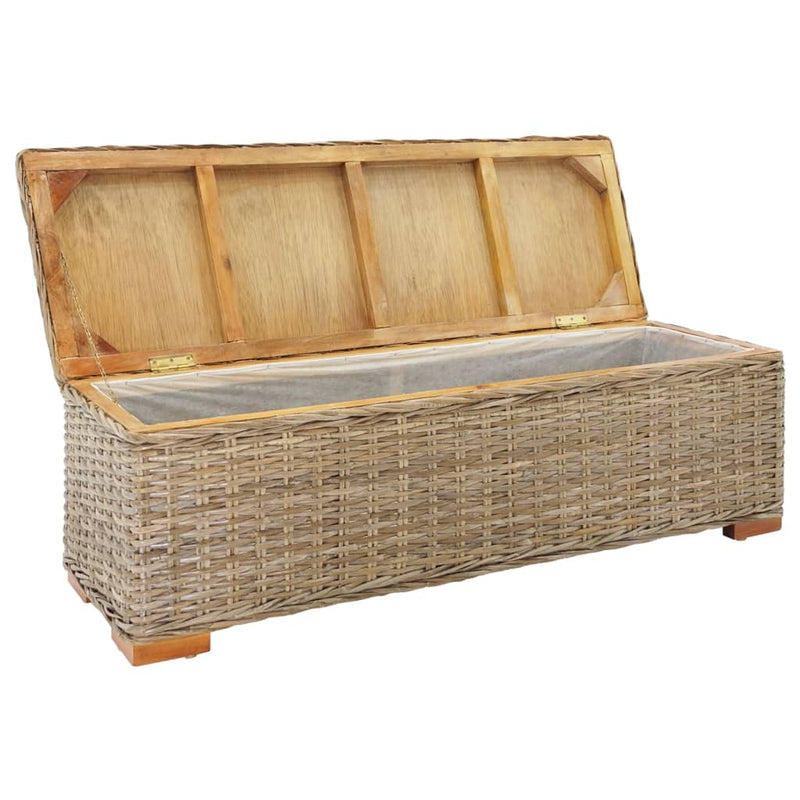vidaXL natúr kubu rattan és tömör mahagóni fa tárolódoboz 110 cm