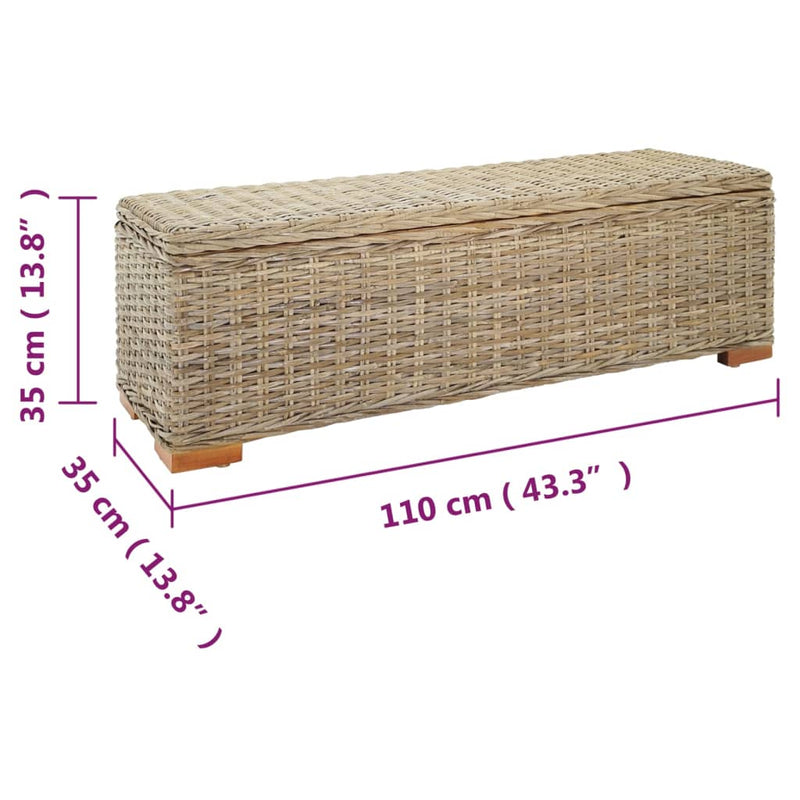 vidaXL natúr kubu rattan és tömör mahagóni fa tárolódoboz 110 cm