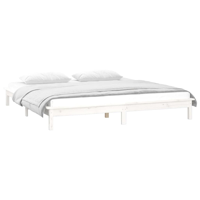 vidaXL King Size fehér tömör fa LED-es ágykeret 150 x 200 cm