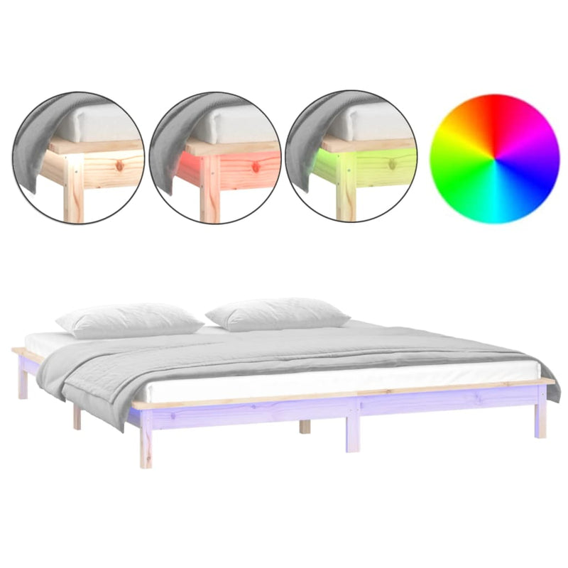 vidaXL tömör fa ágykeret LED-ekkel 180x200 cm (Super King)