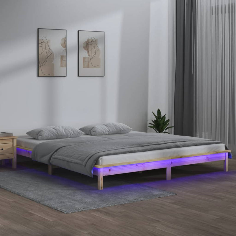 vidaXL tömör fa ágykeret LED-ekkel 180x200 cm (Super King)