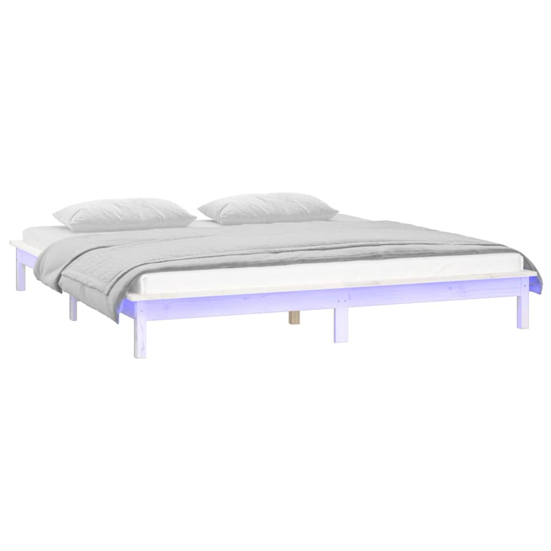vidaXL fehér tömör fa ágykeret LED-ekkel 180 x 200 cm (Super King)