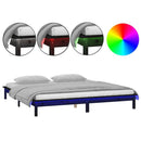 vidaXL fekete tömör fa ágykeret LED-világítással 140x190 cm