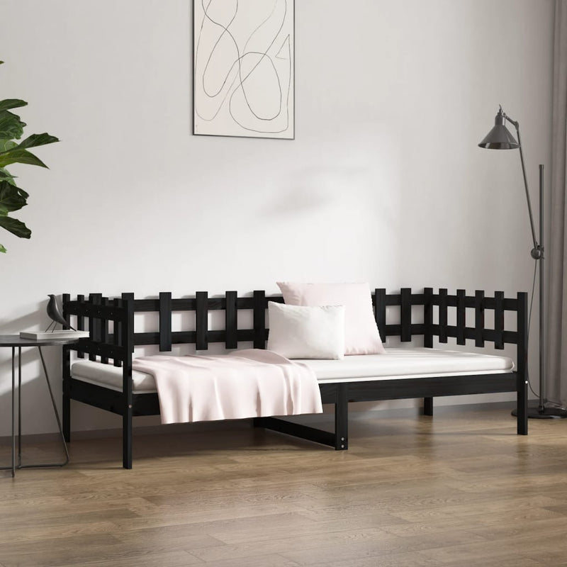 vidaXL fekete tömör fenyőfa kanapéágy 90 x 200 cm