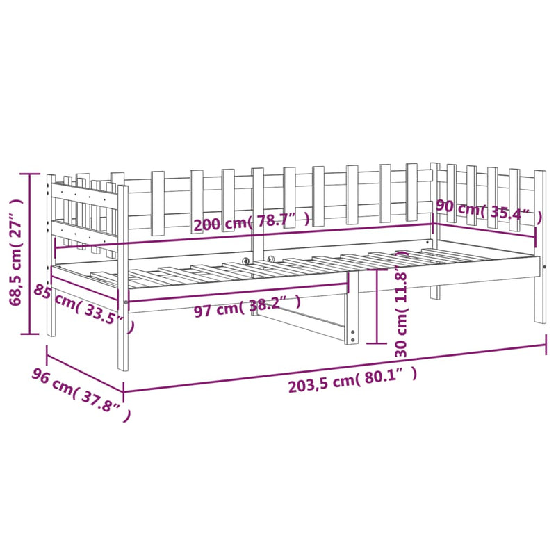 vidaXL fekete tömör fenyőfa kanapéágy 90 x 200 cm