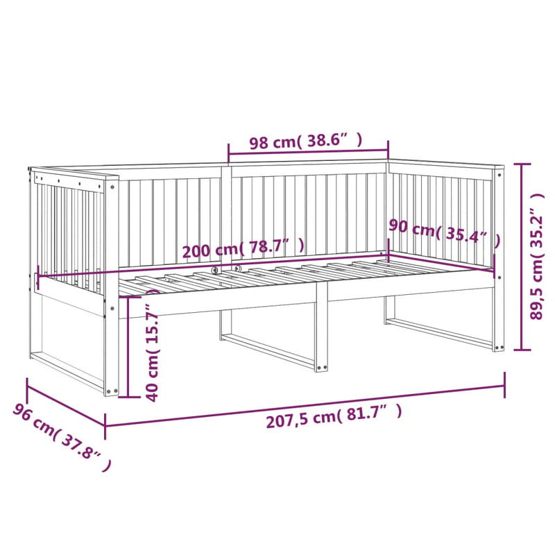 vidaXL fehér tömör fenyőfa kanapéágy matrac nélkül 90 x 200 cm