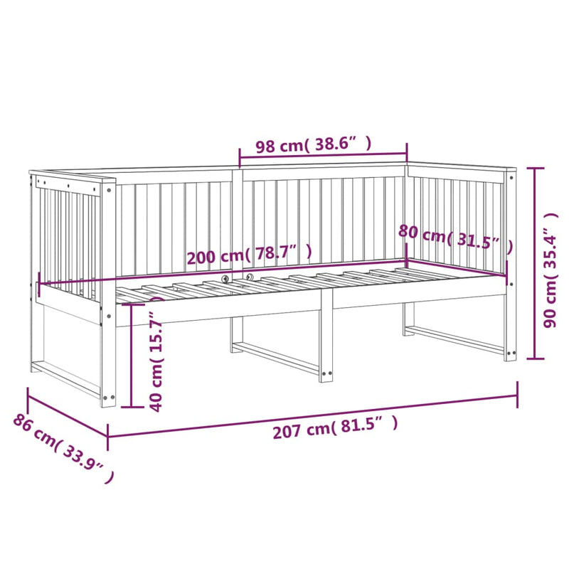 vidaXL fehér tömör fenyőfa kanapéágy matrac nélkül 80 x 200 cm