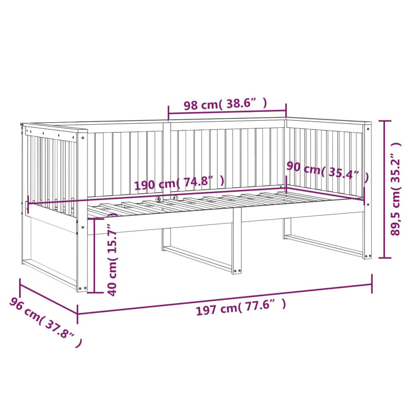 vidaXL fehér tömör fenyőfa kanapéágy matrac nélkül 90 x 190 cm