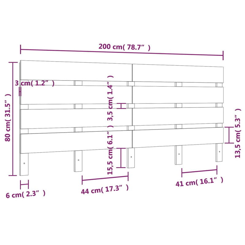 vidaXL fehér tömör fenyőfa fejtámla 200 x 3 x 80 cm