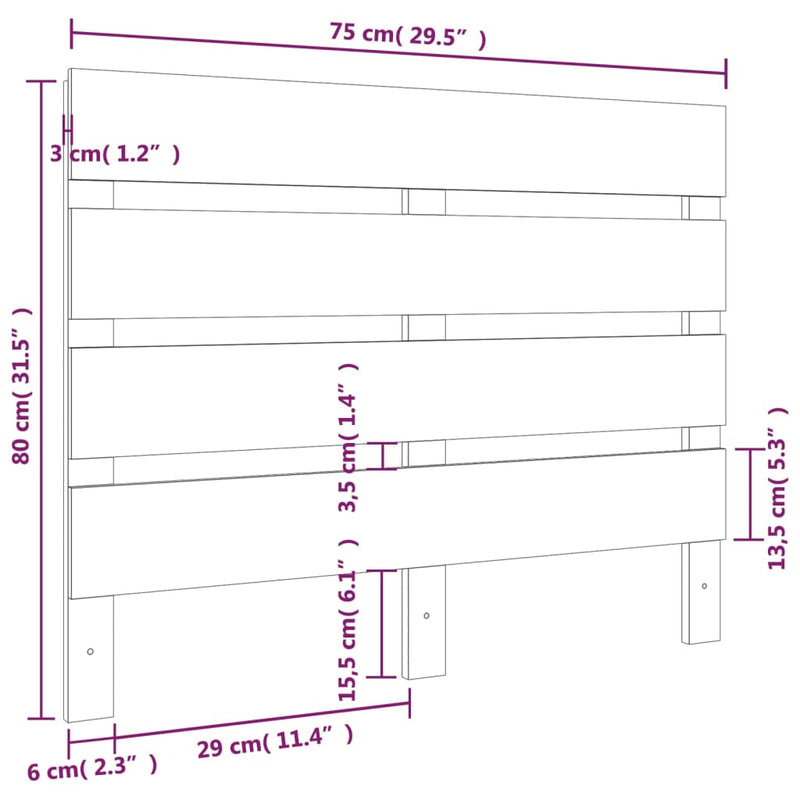 vidaXL fekete tömör fenyőfa fejtámla 75 x 3 x 80 cm