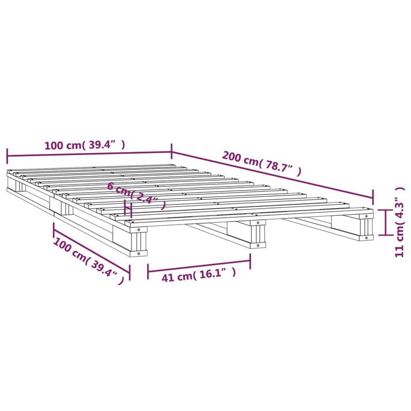 vidaXL tömör fenyőfa raklapágy 100 x 200 cm