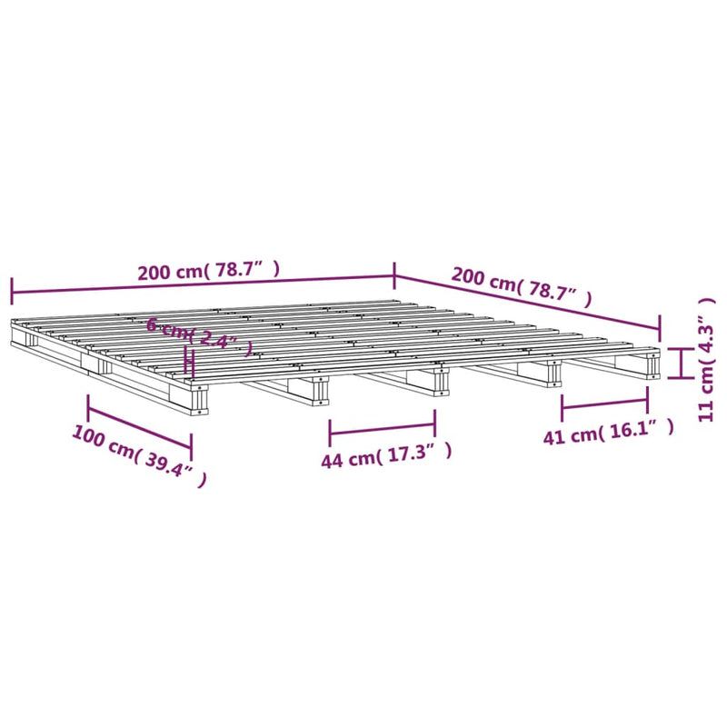 vidaXL fehér tömör fenyőfa raklapágy 200 x 200 cm