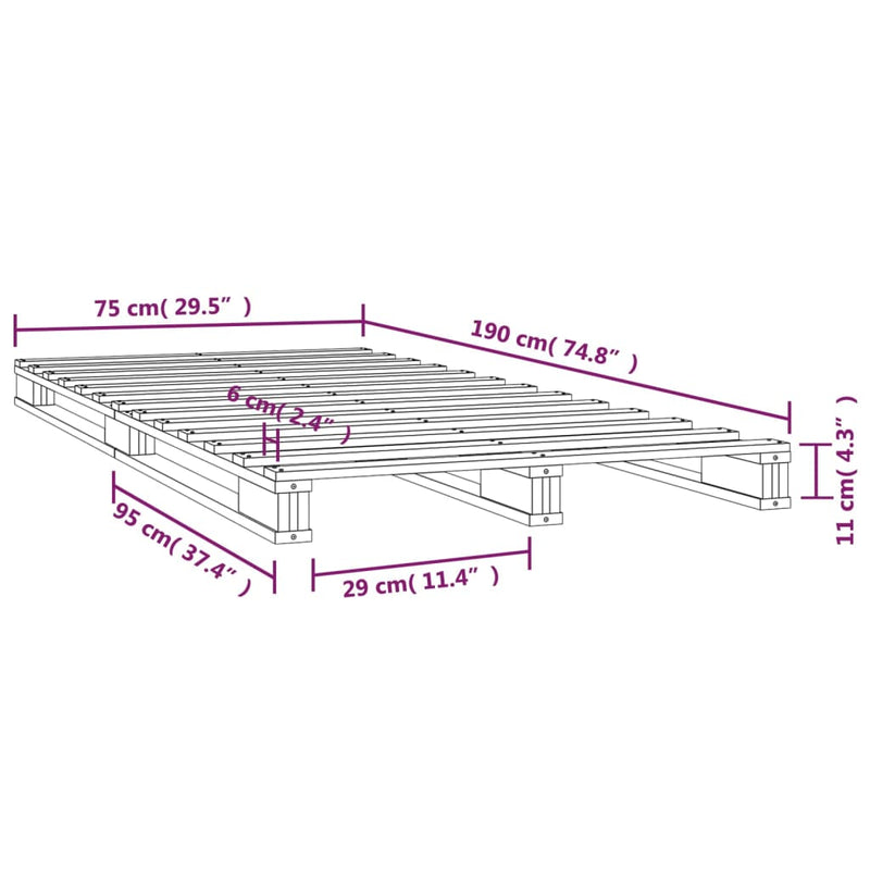vidaXL tömör fenyőfa raklapágy 75 x 190 cm (Small Single)