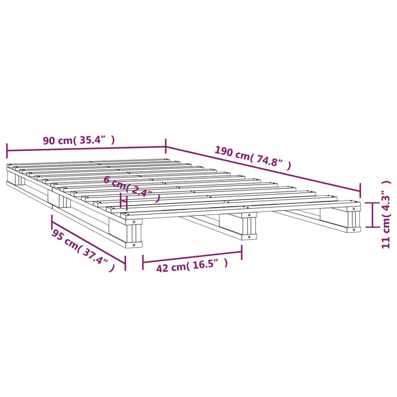 vidaXL fehér tömör fenyőfa raklapágy 90 x 190 cm (Single)