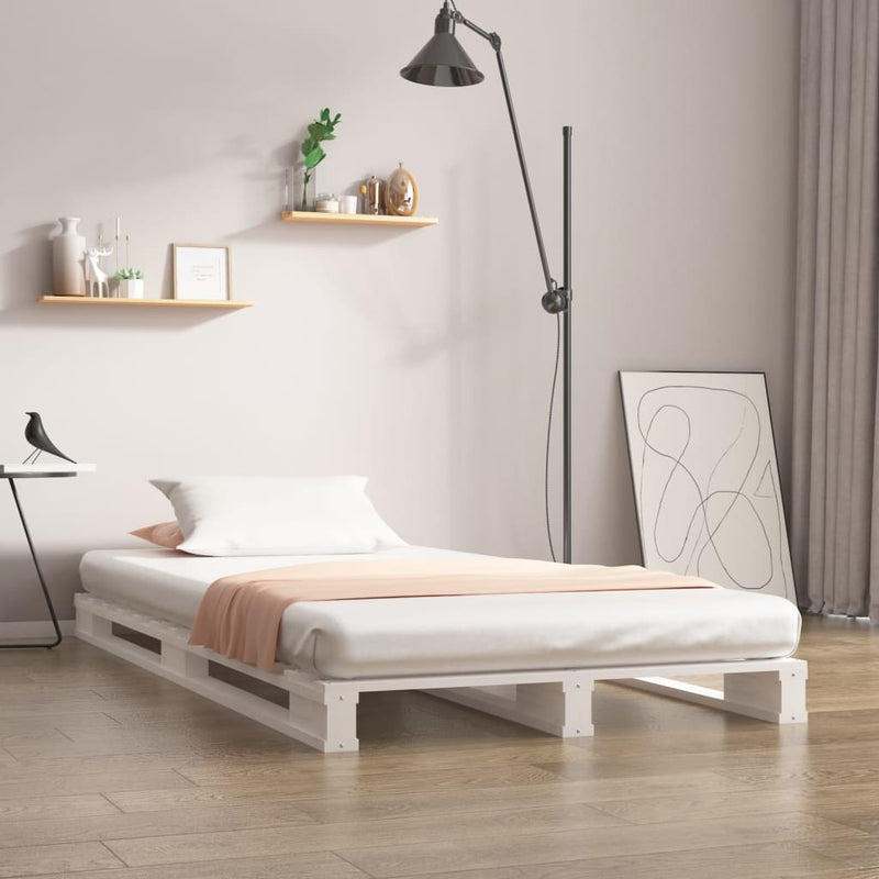 vidaXL fehér tömör fenyőfa raklapágy 90 x 190 cm (Single)