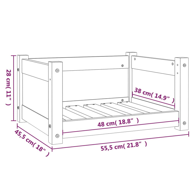 vidaXL tömör fenyőfa kutyafekhely fehér 55,5 x 45,5 x 28 cm