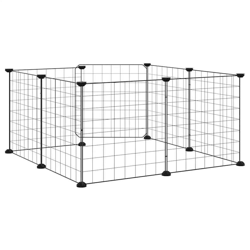 vidaXL 8 paneles fekete acél kisállatketrec ajtóval, 35 x 35 cm