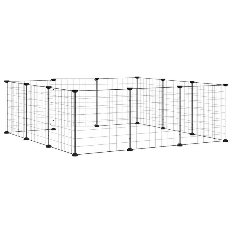 vidaXL 12 paneles fekete acél kisállatketrec ajtóval, 35 x 35 cm