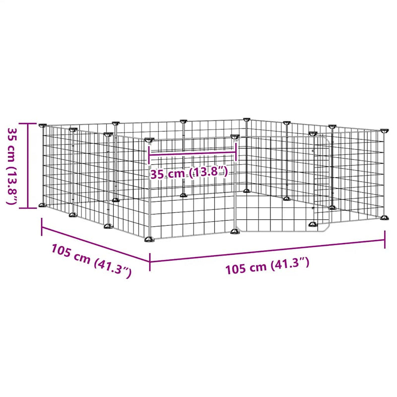 vidaXL 12 paneles fekete acél kisállatketrec ajtóval, 35 x 35 cm