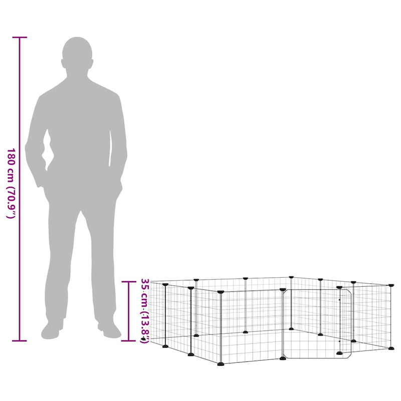 vidaXL 12 paneles fekete acél kisállatketrec ajtóval, 35 x 35 cm