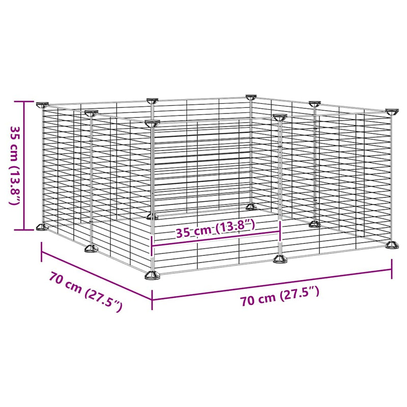 vidaXL 8 paneles fekete acél kisállatketrec 35 x 35 cm