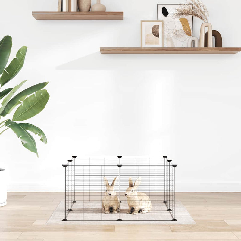 vidaXL 8 paneles fekete acél kisállatketrec 35 x 35 cm