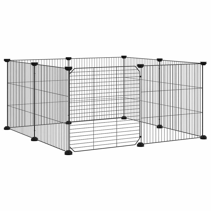 vidaXL 8 paneles fekete acél kisállatketrec ajtóval, 35 x 35 cm