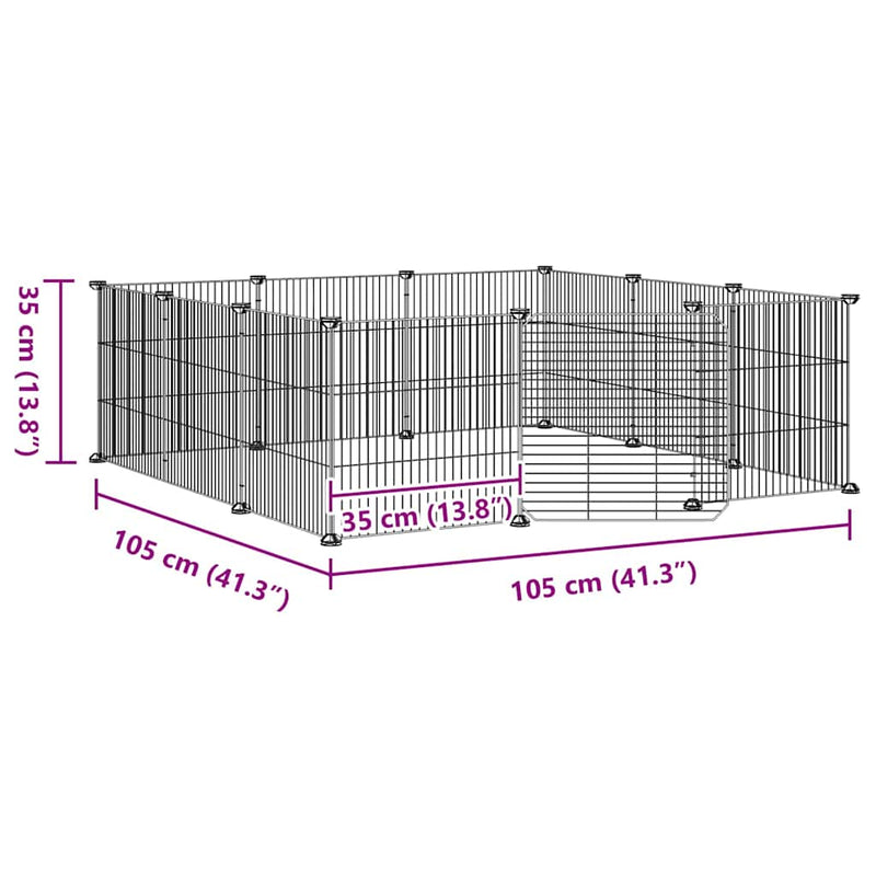 vidaXL 12 paneles fekete acél kisállatketrec ajtóval, 35 x 35 cm