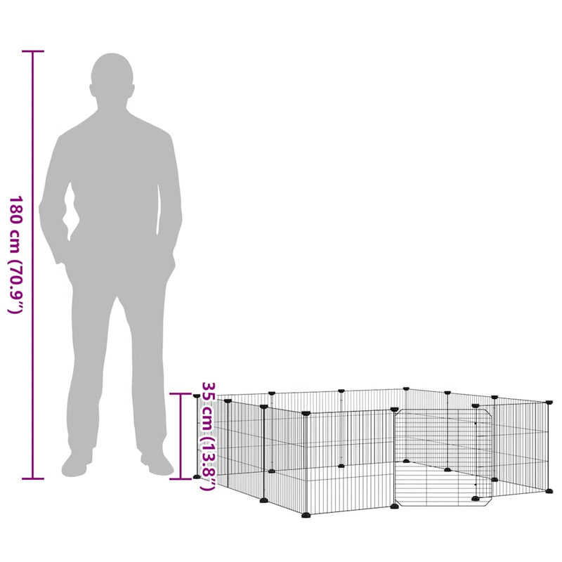 vidaXL 12 paneles fekete acél kisállatketrec ajtóval, 35 x 35 cm