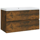 vidaXL füstös tölgy színű szerelt fa mosdószekrény beépített mosdóval