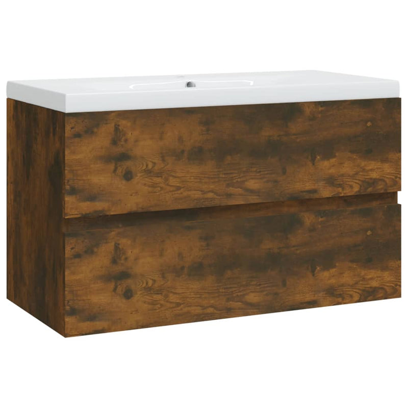 vidaXL füstös tölgy színű szerelt fa mosdószekrény beépített mosdóval