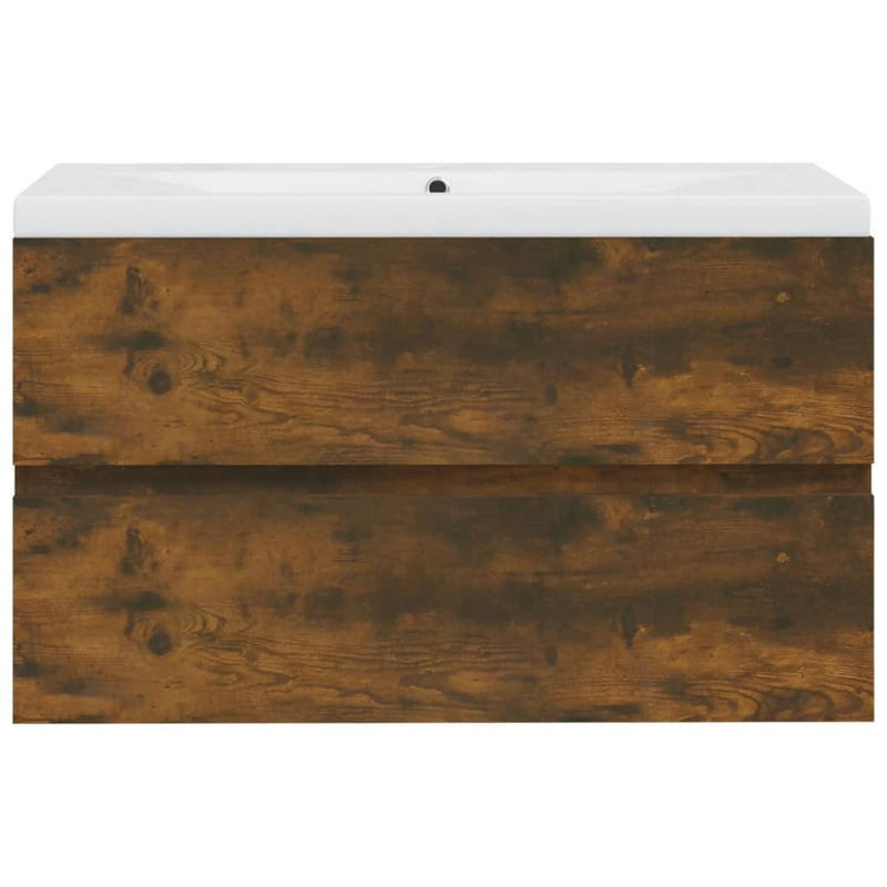 vidaXL füstös tölgy színű szerelt fa mosdószekrény beépített mosdóval