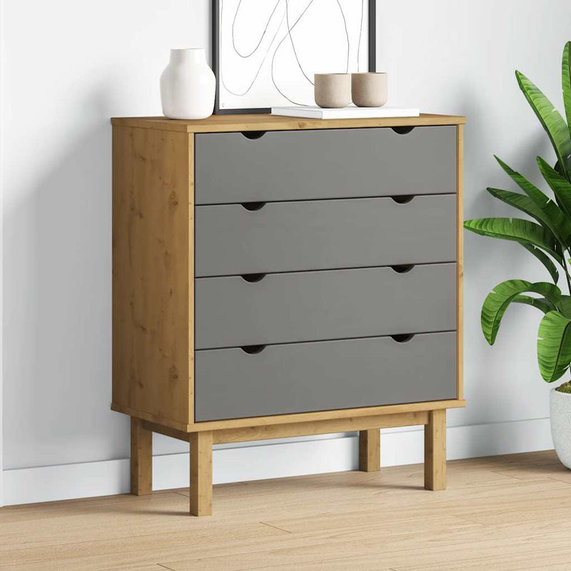 vidaXL OTTA barna-szürke tömör fenyőfa éjjeliszekrény 76,5x39,5x90 cm