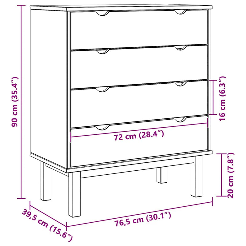 vidaXL OTTA barna-fehér tömör fenyőfa fiókos szekrény 76,5x39,5x90 cm