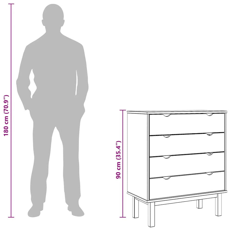 vidaXL OTTA barna-fehér tömör fenyőfa fiókos szekrény 76,5x39,5x90 cm