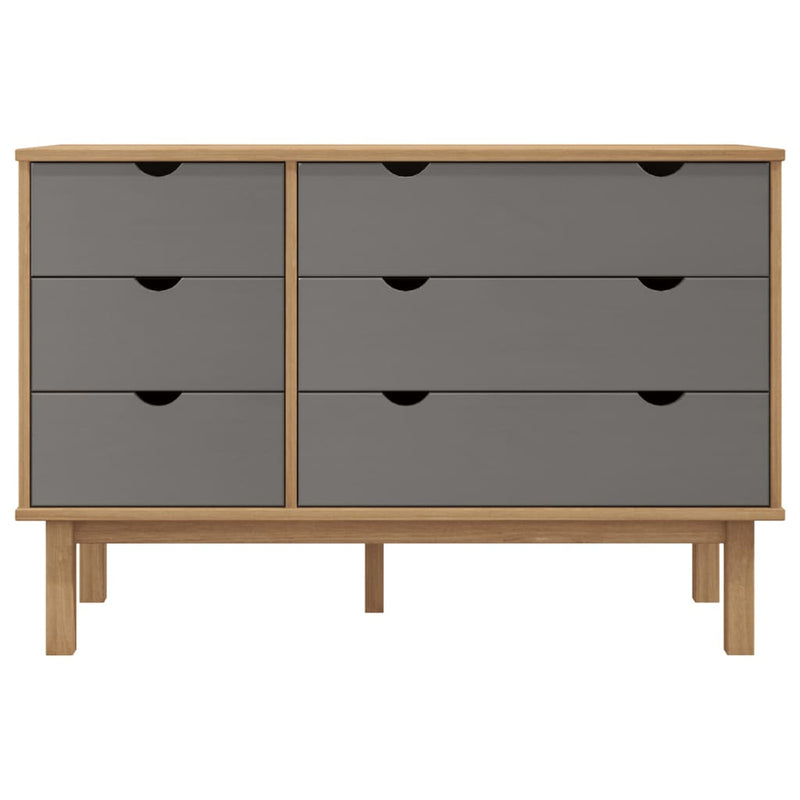 vidaXL OTTA barna-szürke tömör fenyőfa éjjeliszekrény 111x43x73,5 cm