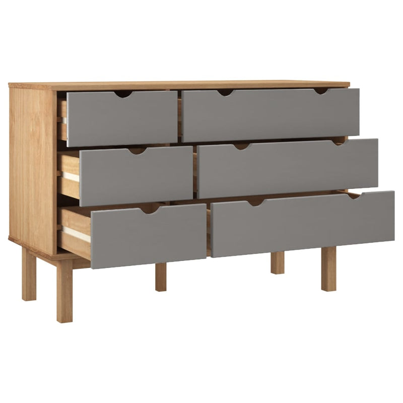 vidaXL OTTA barna-szürke tömör fenyőfa éjjeliszekrény 111x43x73,5 cm