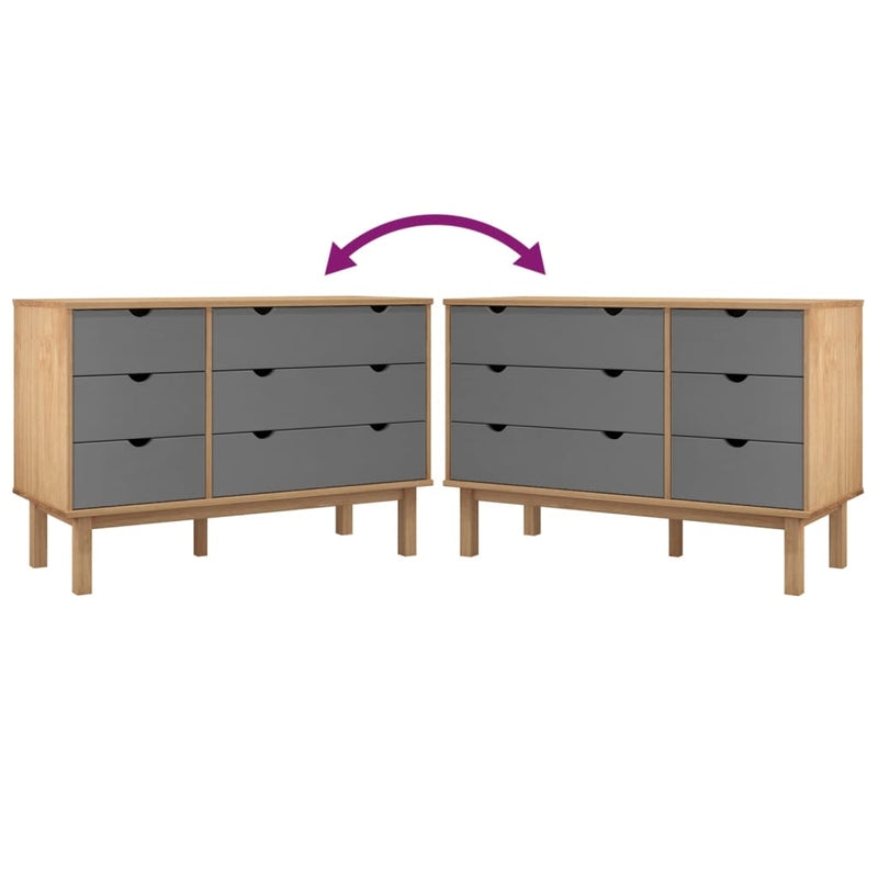 vidaXL OTTA barna-szürke tömör fenyőfa éjjeliszekrény 111x43x73,5 cm