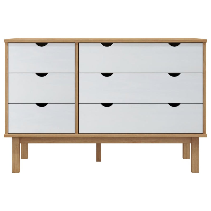 vidaXL OTTA barna-fehér tömör fenyőfa éjjeliszekrény 111x43x73,5 cm