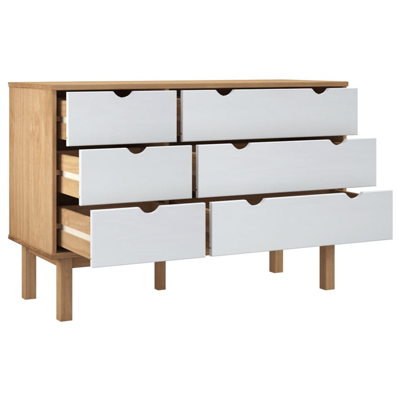 vidaXL OTTA barna-fehér tömör fenyőfa éjjeliszekrény 111x43x73,5 cm