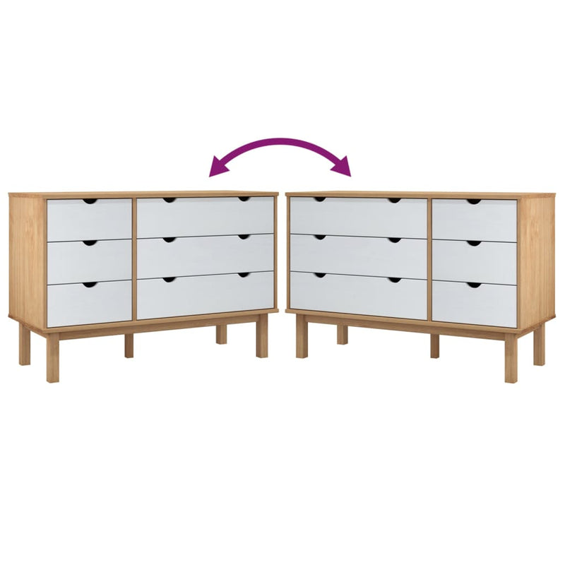 vidaXL OTTA barna-fehér tömör fenyőfa éjjeliszekrény 111x43x73,5 cm